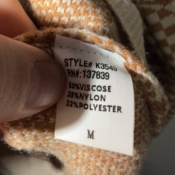 Debut Checkered Cardigan Size M Tan Cream V Neck Button Cozy Knit - Picture 6 of 7